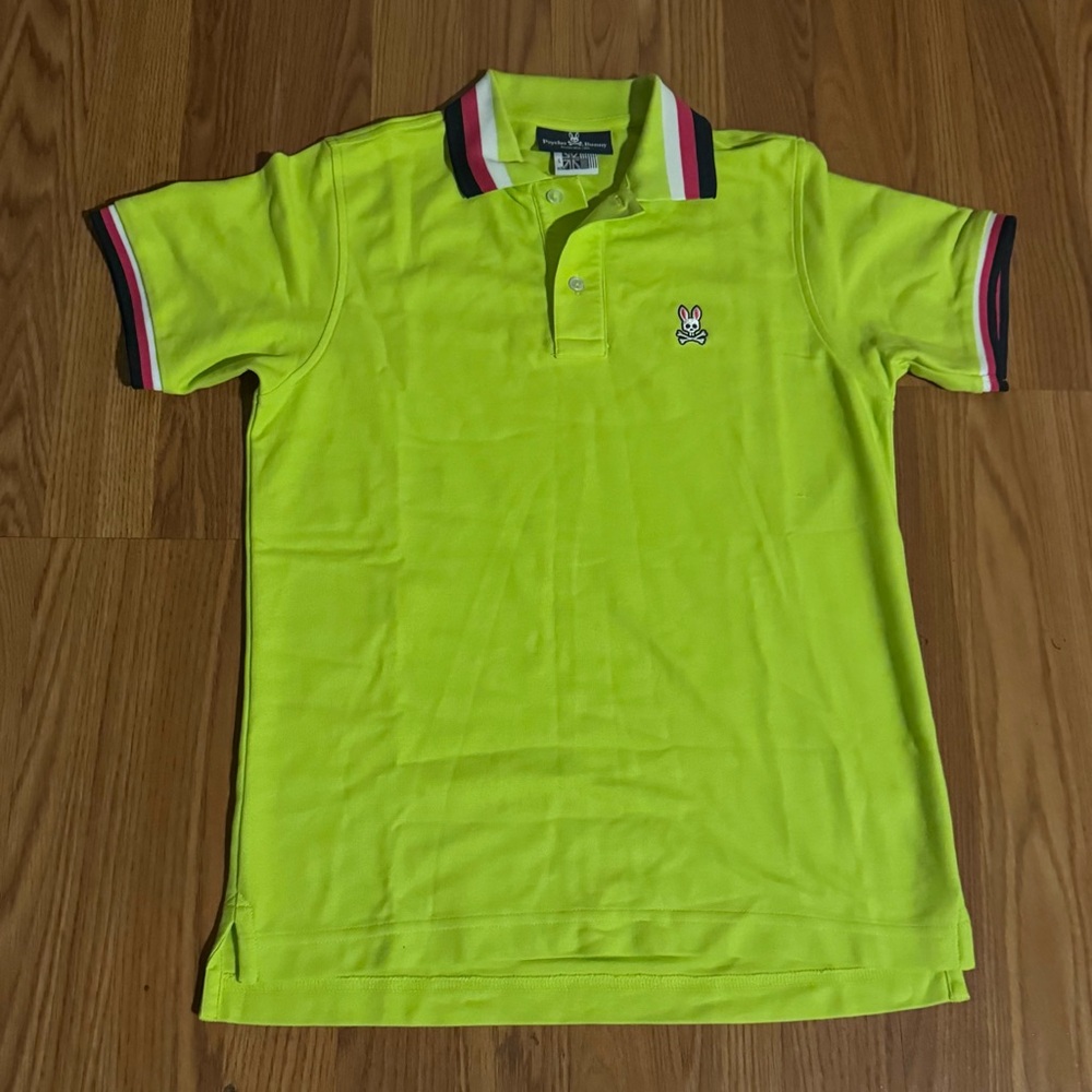 Psycho Bunny Neon Green Contrast Trim NWOT Short Sleeve Polo‎ Shirt Size L 14-16